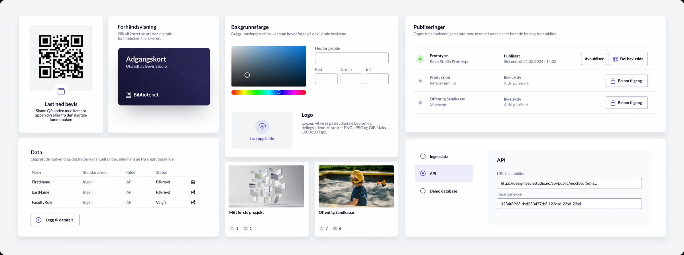 Skjermbilde fra Bevis Studio som viser et bredt utvalg av funksjonalitet som er tilgjengelig i appen.