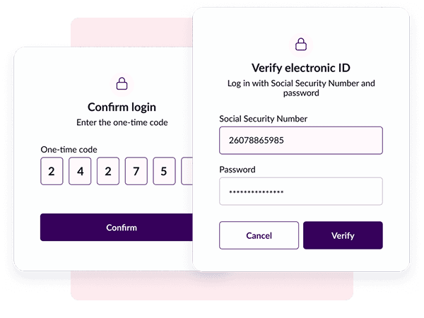 Use of national ID number and password, or one-time password, to confirm login and verify electronic ID