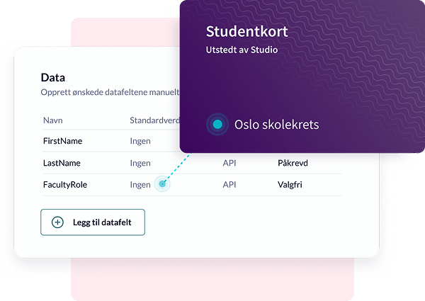 Studentkort med attributtene FirstName, LastName og FacultyRole